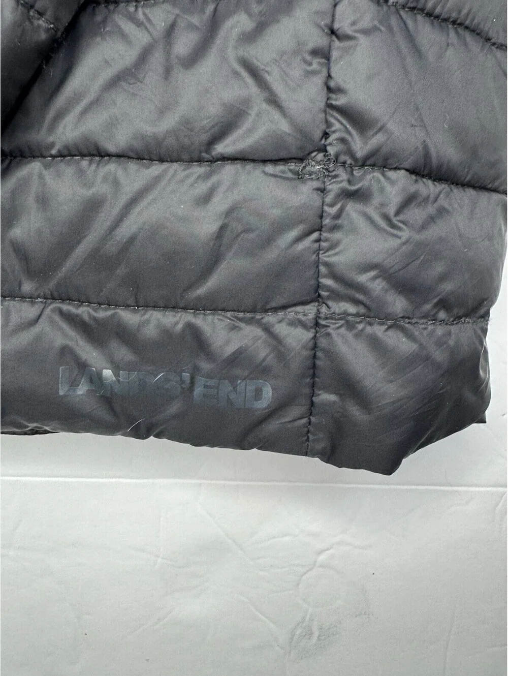 Lands End Kids Black Quilted Puffer Jacket Youth XXL 18H-20H Primaloft Insulated